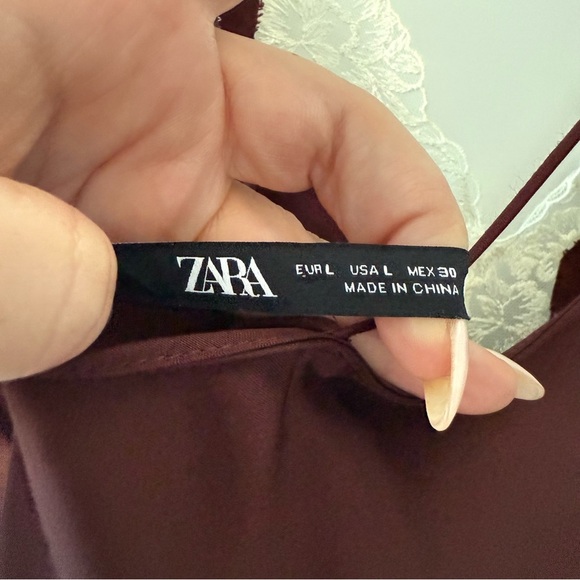 Zara viral chocolate brown maxi slip dress with lace neckline - size Large (L) - Picture 10 of 10
